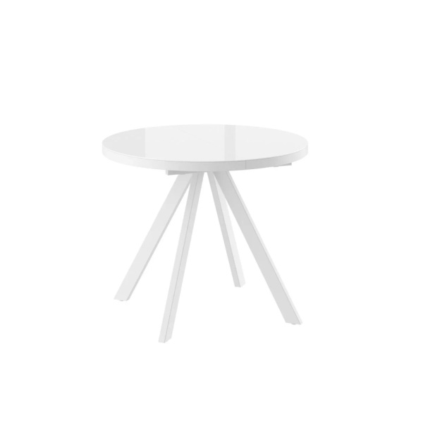 Стол RONDO-90, круглый раздвижной со стеклом 90(125), БЕЛЫЙ ОПТИВАЙТ/БЕЛЫЙ)